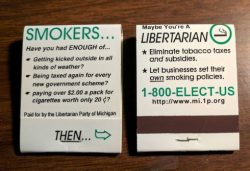 Matchbooks targetting oppressed smokers used mi.lp.org which was recently deactivated.