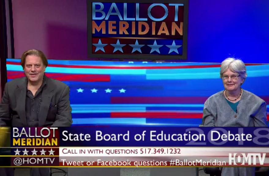 Scotty Boman (Left) and Sherri Wells (Right) face of in the only live televised debate of Board of Education candidates.