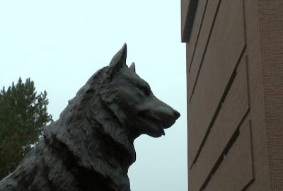 Michigan Technological University statue.