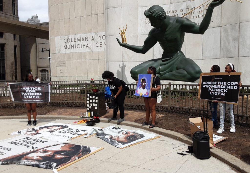 Patrick Lyoya's death prompted a ceremony and protest march starting at the Spirit of Detroit. Photo by Scotty Boman.