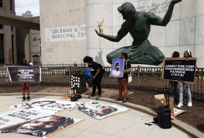 Patrick Lyoya's death prompted a ceremony and protest march starting at the Spirit of Detroit. Photo by Scotty Boman.