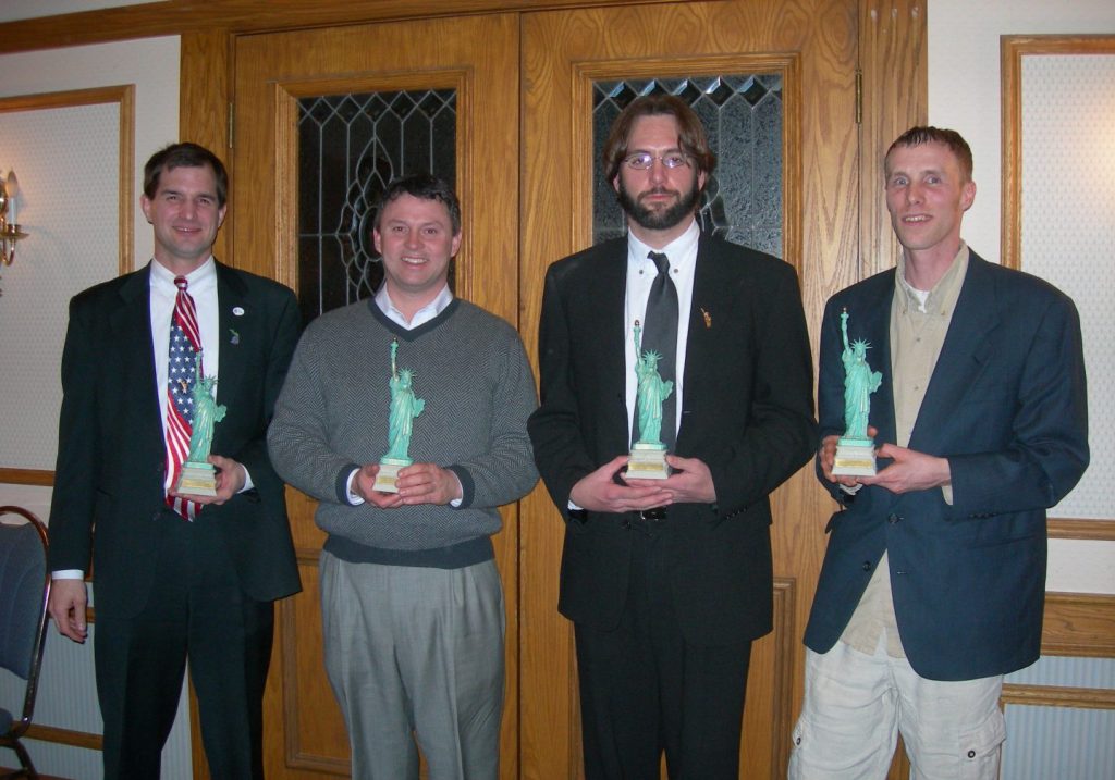 Defender of Liberty Award winners for 2008. Left to Right: David Eisenbacher (Promotor of Liberty), Leon Drolet (spokesperson for Liberty), Greg Stempfle (Producer of Liberty), and Charles Snyder III on behalf of Krystal Martinez (spokesperson for Liberty).