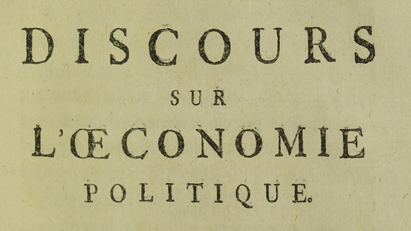 Political Economy: From cover of "Discours sur l'oeconomie politique" by Jean-Jacques Rousseau